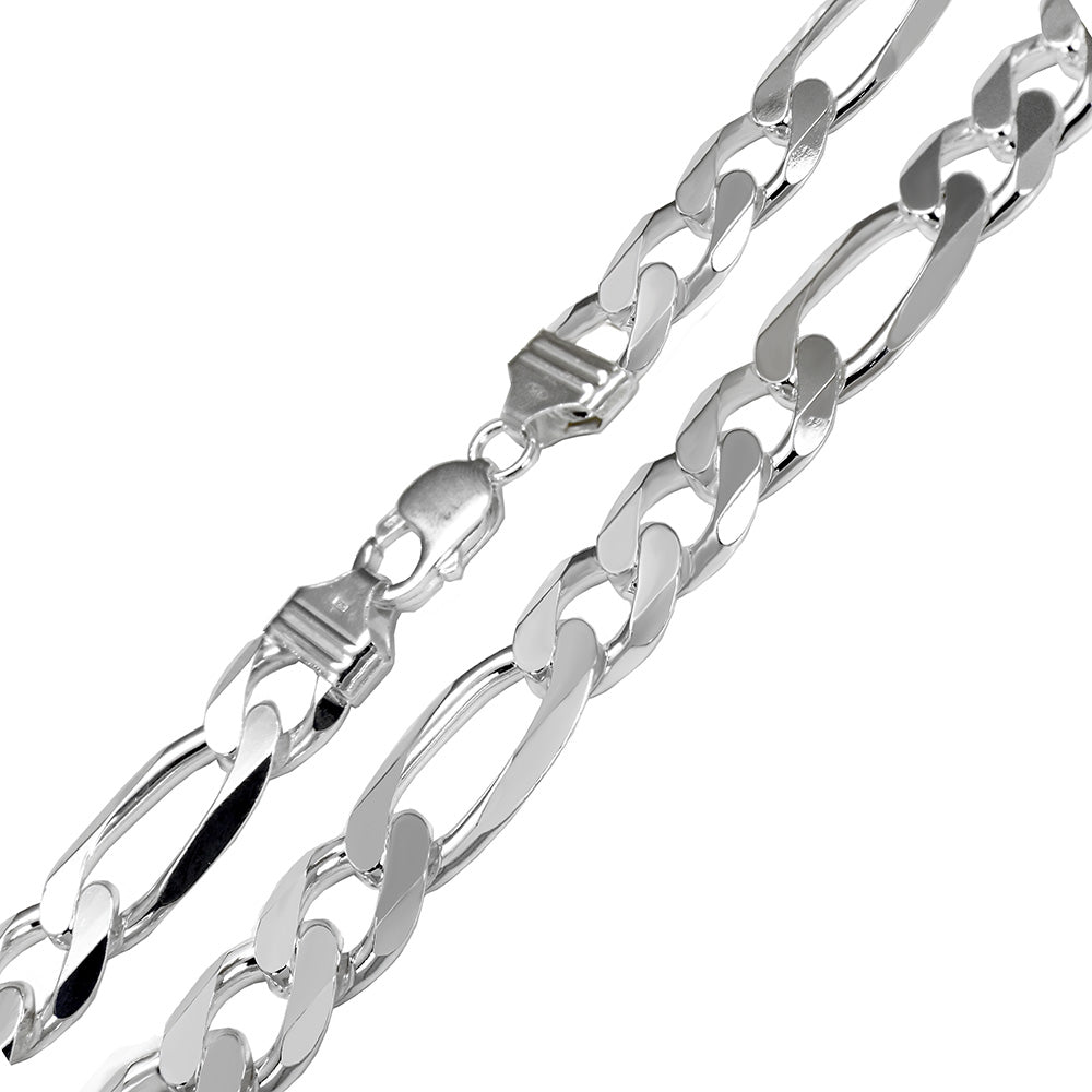 11mm figaro chain sterling silver bracelet