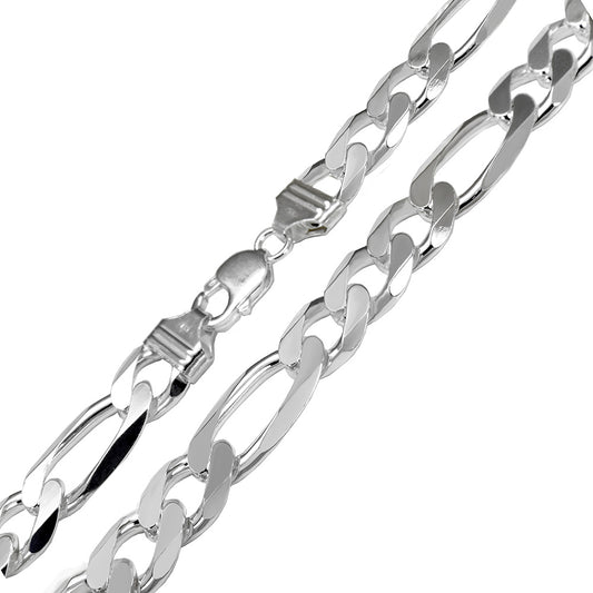 11mm figaro chain sterling silver bracelet