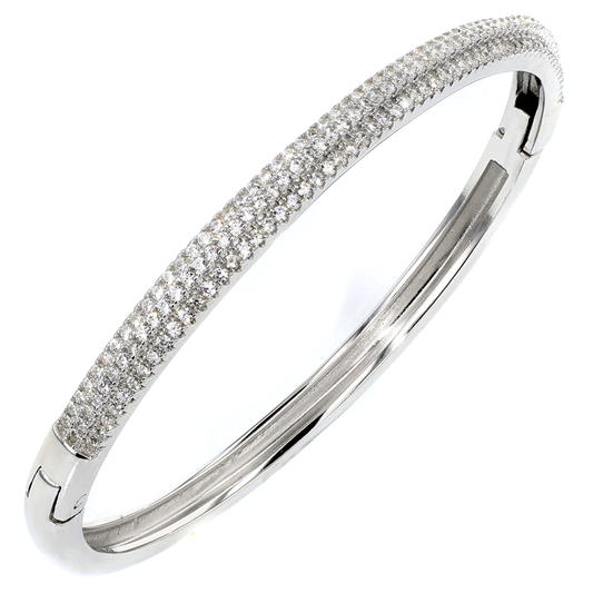Sterling Silver Cubic Zirconia 3 Lines Mirco Pave Bangle