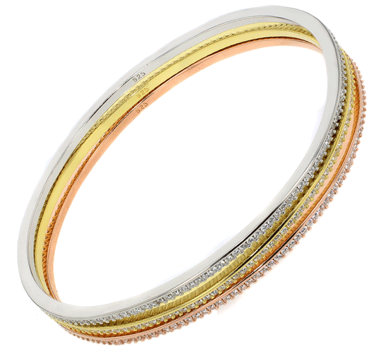 Sterling Silver Cubic Zirconia 3 Tones Eternity Set Bangle