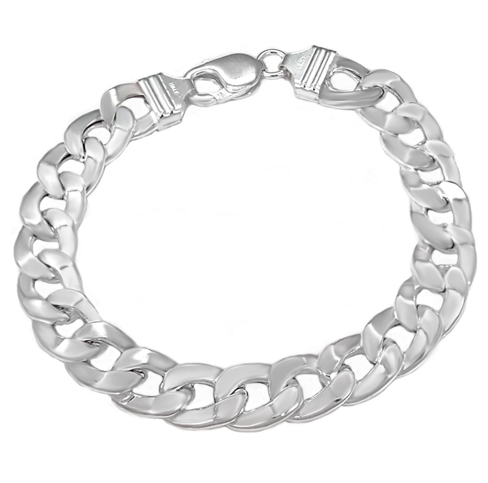 Italian Sterling Silver 12mm Hollow Flat Curb Bracelet