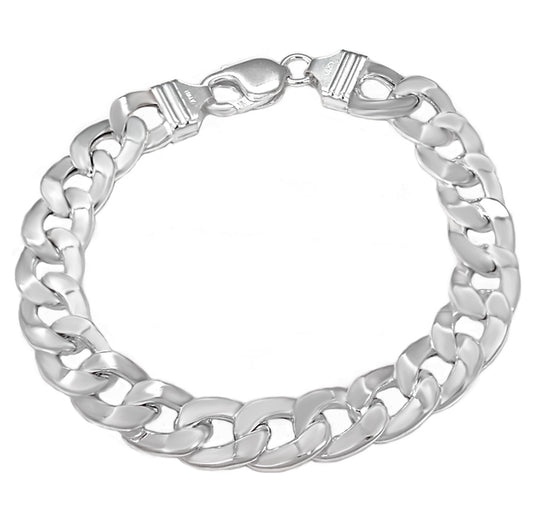 Italian Sterling Silver 12mm Hollow Flat Curb Bracelet