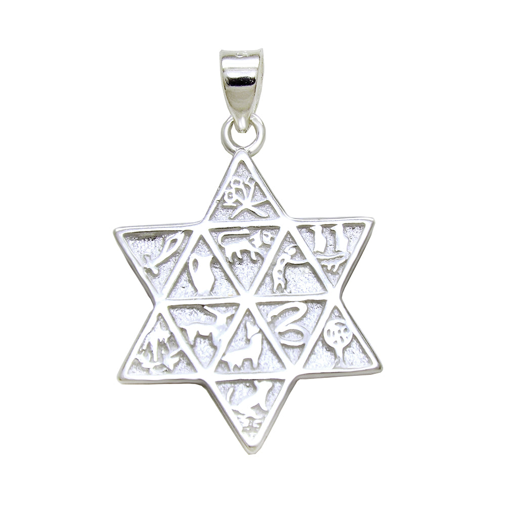 Jewish Star W 12 Tribes of Israel Sterling Silver Pendant