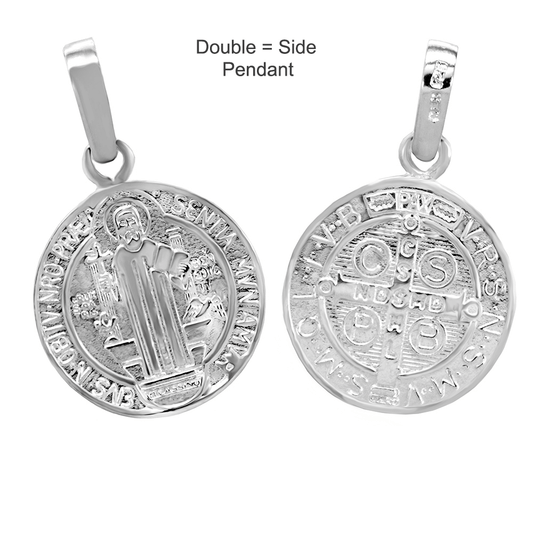 Sterling Silver Double Side Saint Benedict Medal Pendant