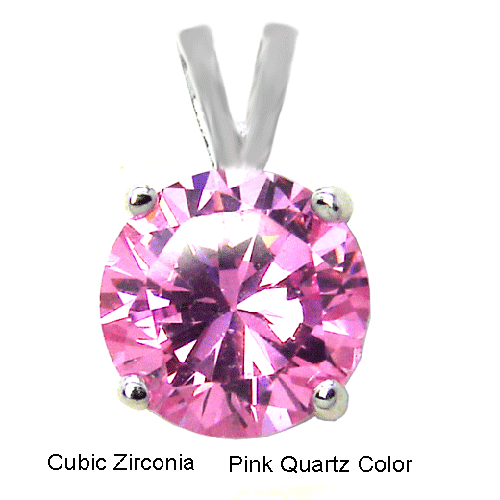 Sterling Silver 4 Prong Setting Round Pink CZ Pendant