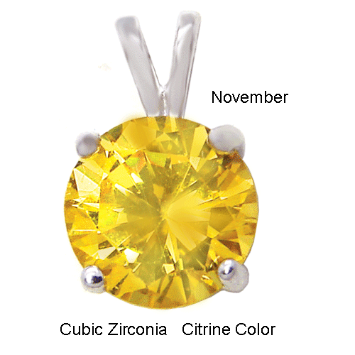 Sterling Silver 4 Prong Setting 7mm Round Citrine CZ Pendant