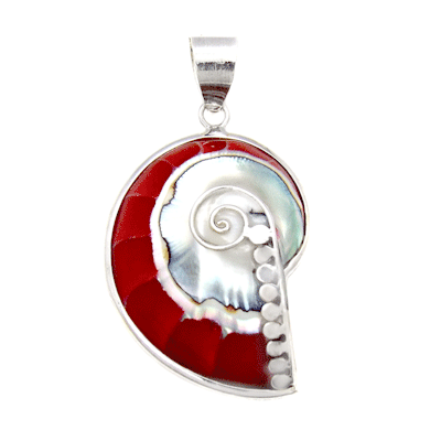 Bali Red Coral Shell Pendant