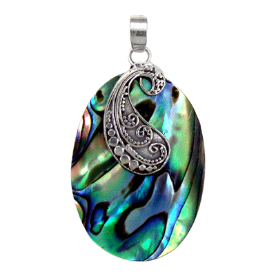 Sterling Silver Oval Shape Abalone Shell Pendant