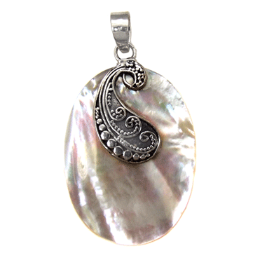 Sterling Silver Oval Shape Shell Pendant