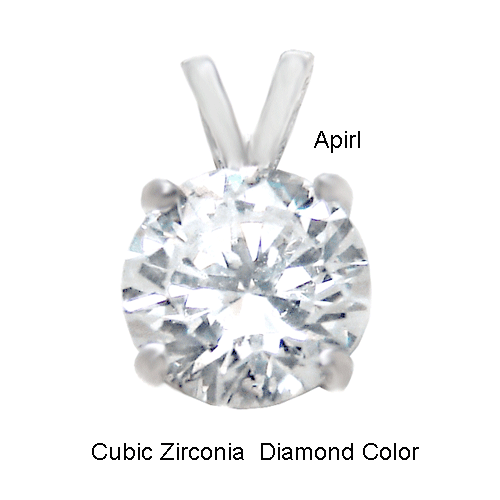 Sterling Silver 4 Prong Setting Round Cubic Zirconia Pendant