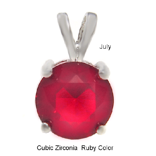 Sterling Silver 4 Prong Setting 7mm Round Ruby CZ Pendant