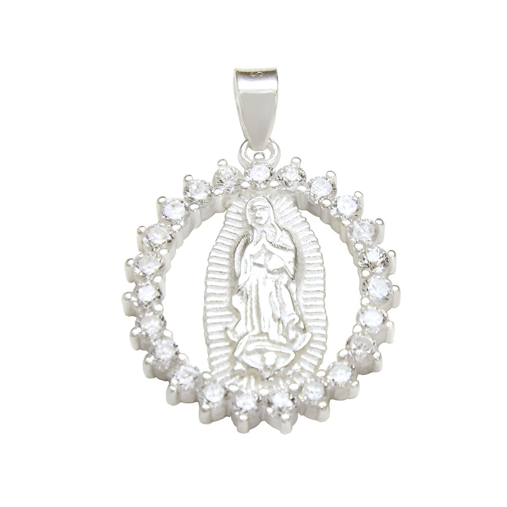 Lady of Guadalupe Cubic Zirconia Sterling Silver Pendant