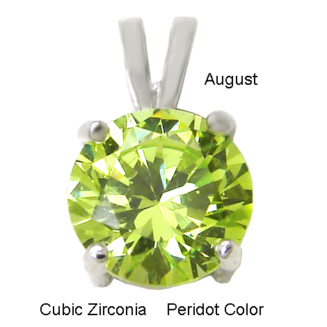 Sterling Silver 4 Prong Setting 7mm Round Peridot CZ Pendant