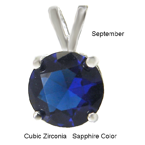 Sterling Silver 4 Prong Setting 7mm Round Sapphire CZ Pendant