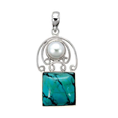 Mabe Pearl Genuine Turquoise Pendant