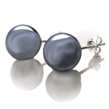 Sterling Silver Inmitation Gray Pearl Stud Earrings