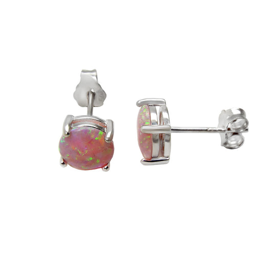Sterling Silver Lab Pink Opal 7mm Rhodium Stud Earrings