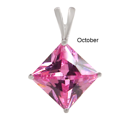 7mm Princess Cut Pink CZ Pendant