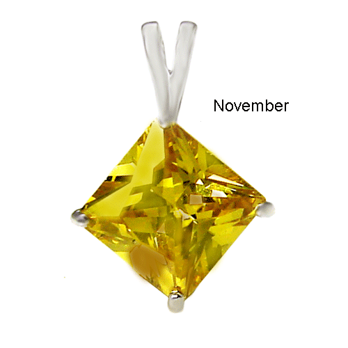 7mm Princess Cut Cubic Zirconia Citrine Pendant