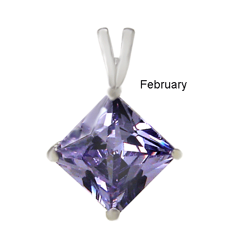 7mm Princess Cut Cubic Zirconia Amethyst Pendant