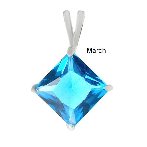 7mm Princess Cut CZ Aquamarine Pendant