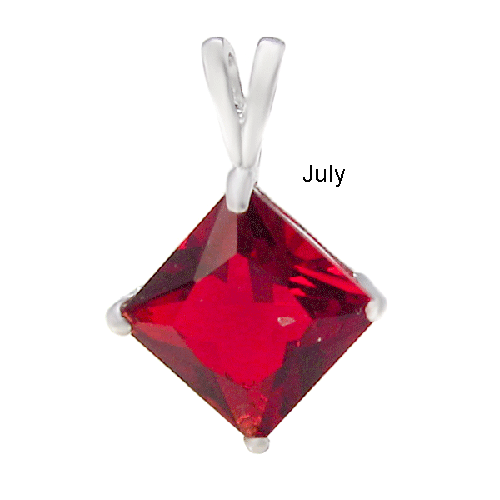 7mm Princess Cut Cubic Zirconia Ruby Pendant