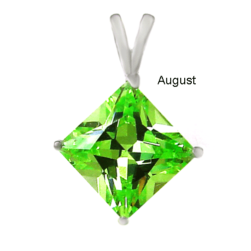 7mm Princess Cut Cubic Zirconia Peridot Pendant