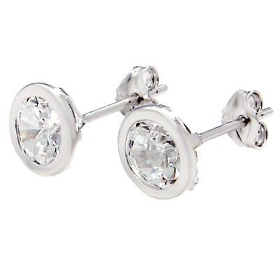 Sterling Silver Round CZ Stamping Bezel Stud Earrings