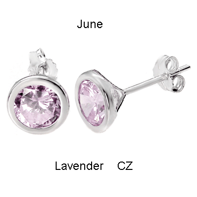 925 Silver 7MM Round CZ Lavender Bezel Stamping Stud Earrings