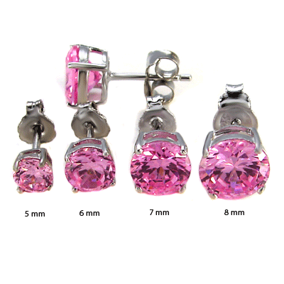 Sterling Silver Cubic Zirconia Pink Round Cast Stud Earrings