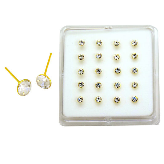 3mm Crystal Nose Stud Gold Plated Straight End