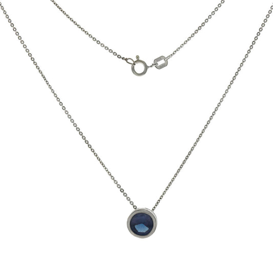 8mm Round Sapphire CZ Rhodium Necklace