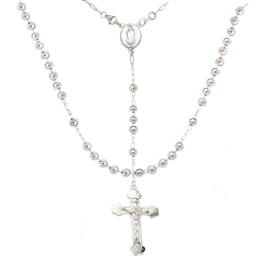 6mm Bead W Lady of Guadalupe Sterling Silver Rosary Necklace