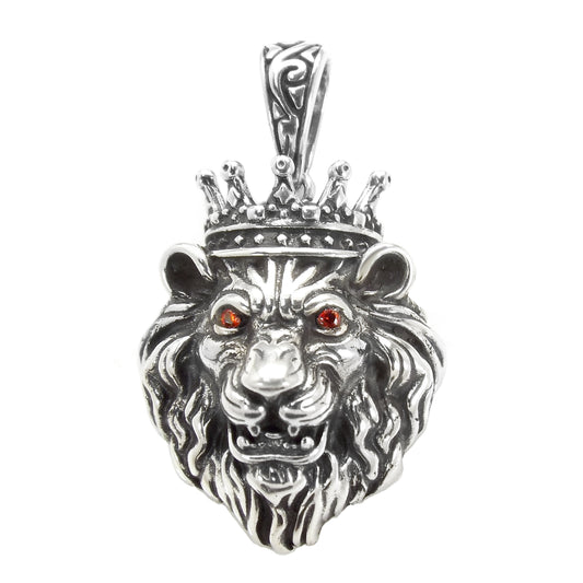 Lion Head W Crown Oxidized Pendant