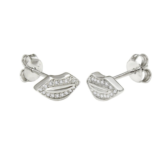 Pave CZ Lip Sterling Silver Stud Earrings