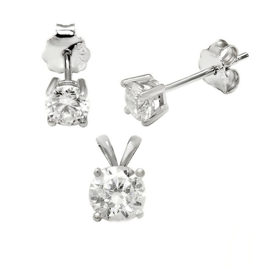 Sterling Silver Round CZ Earrings Pendant Set