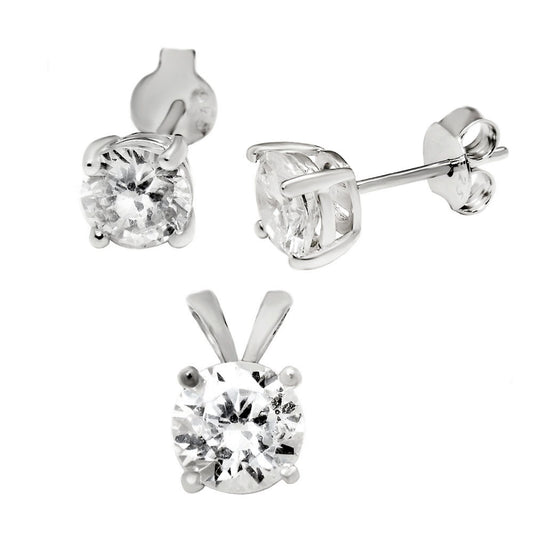 Sterling Silver Round CZ Earrings Pendant Set