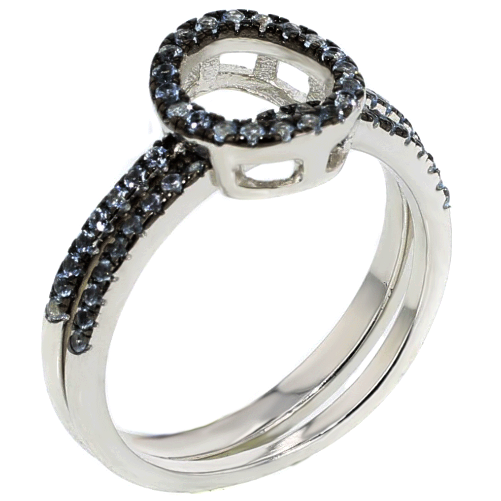 Sterling Silver Circle Nano Stones Ring Set