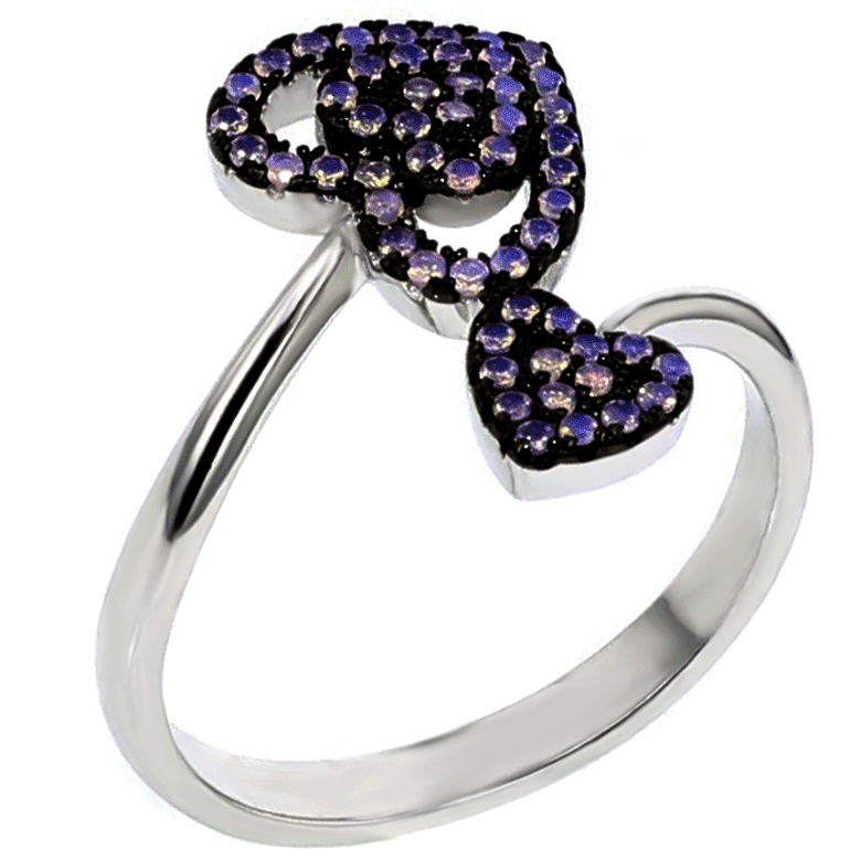 Sterling Silver Heart Shape Nano Stones Ring