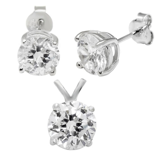 Sterling Silver Round CZ Earrings Pendant Set