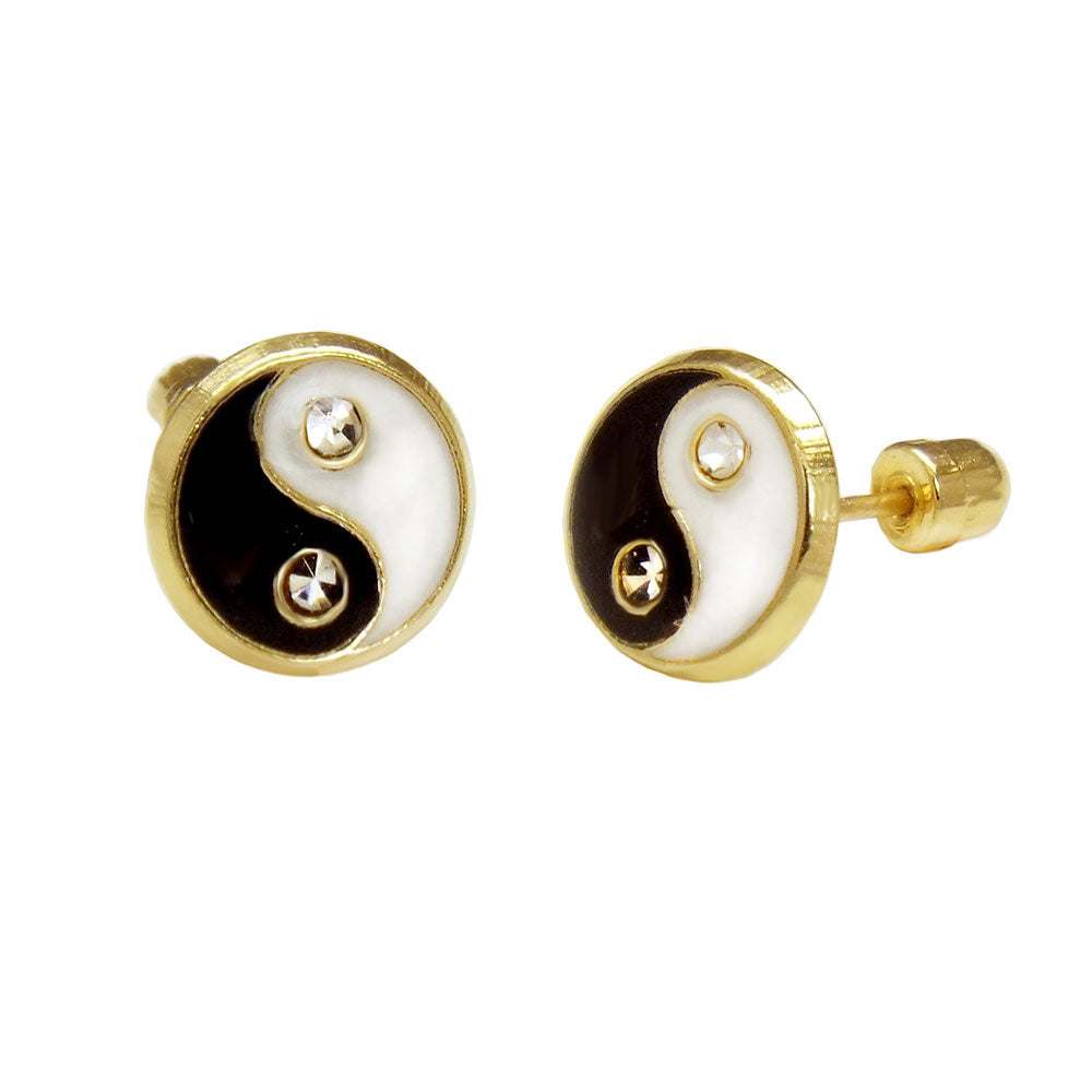 yin yang gold screw on earrings