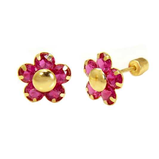 Ruby Red Flower Women Studs