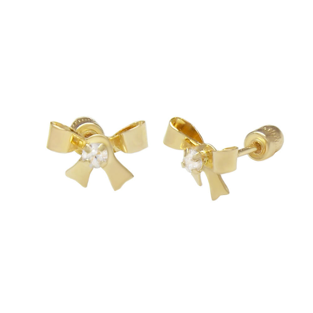 dainty bow gold screw on earrings