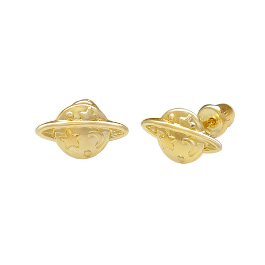 14K Gold Earth Planet Stud Earrings