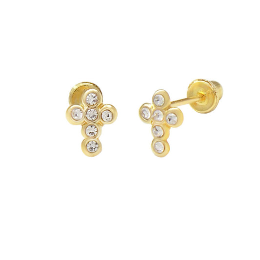 cubic zirconia mini cross gold screw on earrings