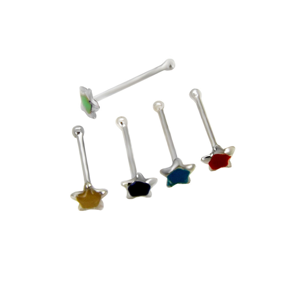 Sterling Silver Assorted Color Star 1 8mm Nose Stud W Ball End