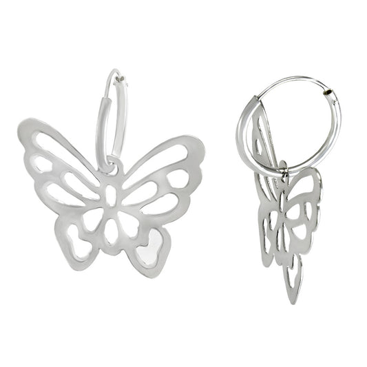 925 Sterling Silver Dangle Butterfly W Endless Hoop Earrings