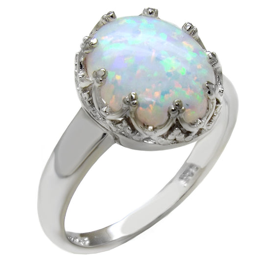 Sterling Silver 10x12mm Japanese Lab Created White Opal Ring